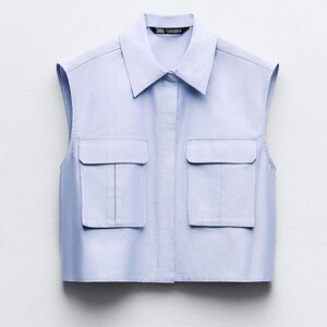 Zara Patch Pocket Cropped Shirt